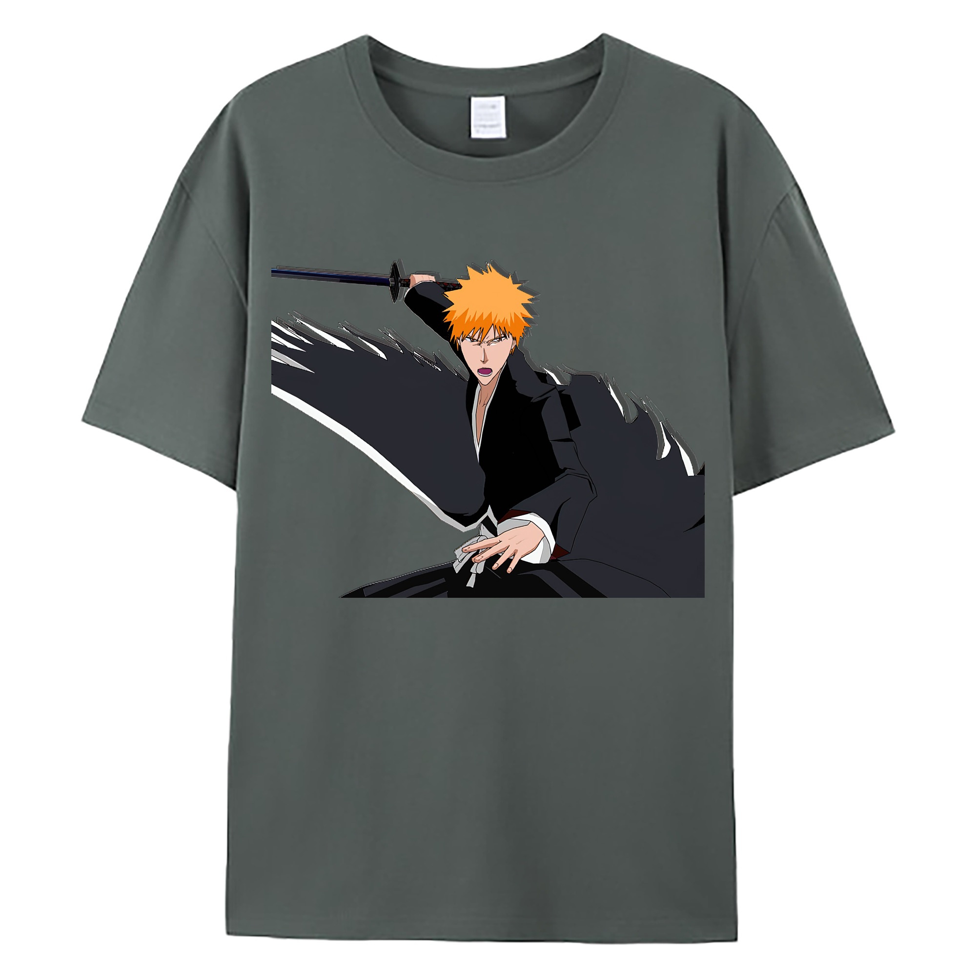 （画像用） ブリーチ 黒崎一護（くろさき いちご）BLEACH Kurosaki Ichigo 綿100％ メンズ半袖Tシャツ｜肌触りやわらか＆通気性